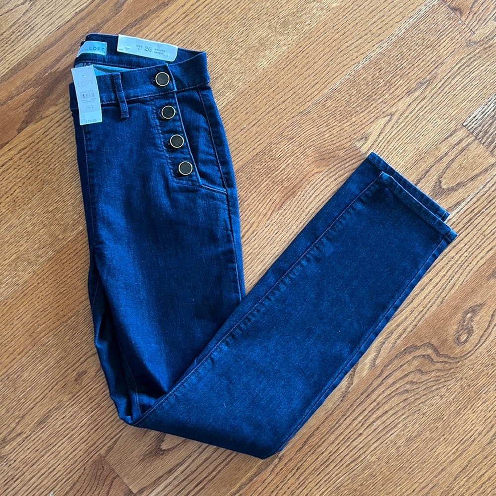 Loft| Size 2 | Modern Skinny | Button Front | Dark Denim | NWT | smoke free home